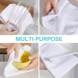 JOYMOOP Microfiber Waffle Weave Cleaning Cloth,Highly Absorbent Kitchen Towels,Quick Drying Lint Free Dish Towels for Kitchen,9 Pack,White,10 x 10 inch
