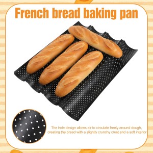 Baguette Bread Pan, 4 Slot Loaf Perforated French Baking Pan, Nonstick Bread Pans with Proofing Cloth, Bread Lame, and 5 Razor Blades, Home Kitchen Homemade Bake Mold Supplies Kit, 15