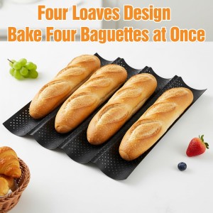 Baguette Bread Pan, 4 Slot Loaf Perforated French Baking Pan, Nonstick Bread Pans with Proofing Cloth, Bread Lame, and 5 Razor Blades, Home Kitchen Homemade Bake Mold Supplies Kit, 15