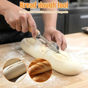 Baguette Bread Pan, 4 Slot Loaf Perforated French Baking Pan, Nonstick Bread Pans with Proofing Cloth, Bread Lame, and 5 Razor Blades, Home Kitchen Homemade Bake Mold Supplies Kit, 15