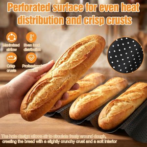 Baguette Bread Pan, 4 Slot Loaf Perforated French Baking Pan, Nonstick Bread Pans with Proofing Cloth, Bread Lame, and 5 Razor Blades, Home Kitchen Homemade Bake Mold Supplies Kit, 15
