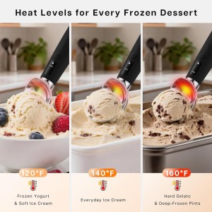 Heated Ice Cream Scoop Rechargeable with 3 Heat Levels 120–160°F, LED Display, 2600mAh Battery, Waterproof Metal Ice Cream Scoop for Hard Ice Cream & Desserts