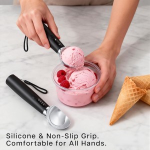 Heated Ice Cream Scoop Rechargeable with 3 Heat Levels 120–160°F, LED Display, 2600mAh Battery, Waterproof Metal Ice Cream Scoop for Hard Ice Cream & Desserts