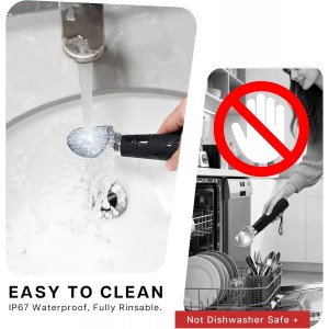 Heated Ice Cream Scoop Rechargeable with 3 Heat Levels 120–160°F, LED Display, 2600mAh Battery, Waterproof Metal Ice Cream Scoop for Hard Ice Cream & Desserts