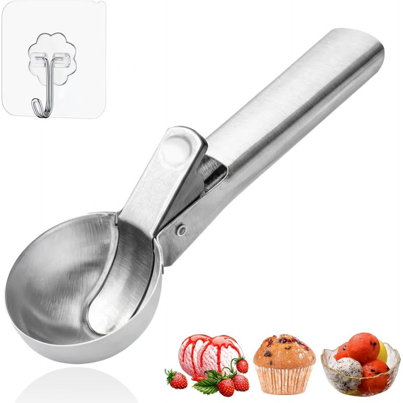 Ice Cream Scoop,Portable Stainless Steel Ice Cream Scoop with Trigger and Comfortable Handle,Dishwasher Safe,DIY Ice Cream,Gelato,Sorbet,Cake Batter (1p-silver)