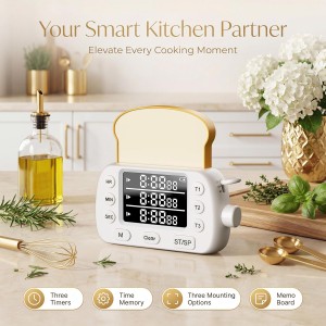 Digital Kitchen Timer for Cooking - 3-Channel Magnetic Countdown Timers with Memory Preset for Baking, Toaster, Eggs Includes Memo Notes (White)
