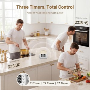 Digital Kitchen Timer for Cooking - 3-Channel Magnetic Countdown Timers with Memory Preset for Baking, Toaster, Eggs Includes Memo Notes (White)