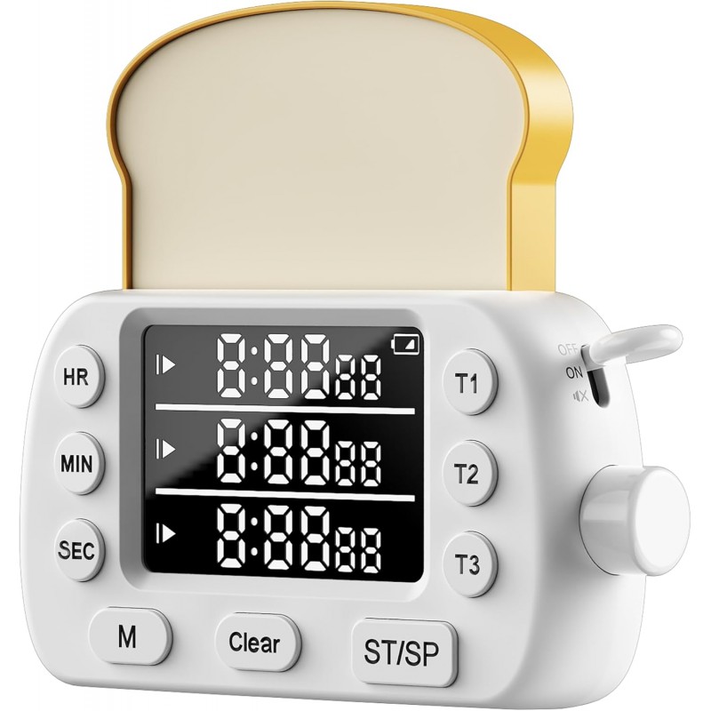 Digital Kitchen Timer for Cooking - 3-Channel Magnetic Countdown Timers with Memory Preset for Baking, Toaster, Eggs Includes Memo Notes (White)