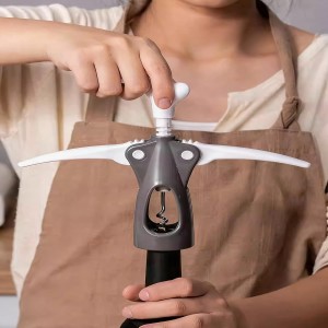 Wing Corkscrew, Ergonomic Wine Bottle Opener, Stainless Steel Corkscrew for Home, Bar (Black)