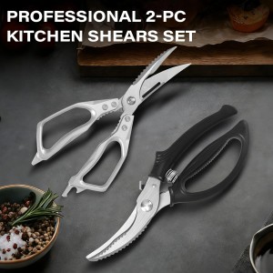 2PCS Kitchen Shears Set, Kitchen Scissors for Food Heavy Duty Come Apart Culinary Chef Scissors for Cutting Chicken Meat Chopping Vegetable Poultry Shears, Black & Silver