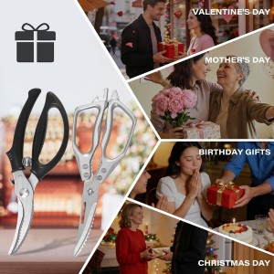 2PCS Kitchen Shears Set, Kitchen Scissors for Food Heavy Duty Come Apart Culinary Chef Scissors for Cutting Chicken Meat Chopping Vegetable Poultry Shears, Black & Silver