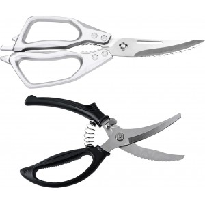 2PCS Kitchen Shears Set, Kitchen Scissors for Food Heavy Duty Come Apart Culinary Chef Scissors for Cutting Chicken Meat Chopping Vegetable Poultry Shears, Black & Silver
