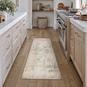 Kitchen Mats for Floor Set of 2 Anti Fatigue Waterproof Kitchen Rug Beige Grey Abstract Cushioned Non-Slip Kitchen Mats Comfort Standing Neutral Mat for Sink Laundry Office 17.3