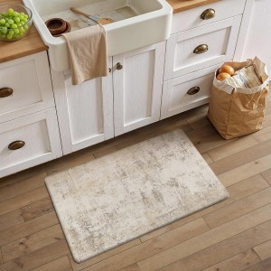 Kitchen Mats for Floor Set of 2 Anti Fatigue Waterproof Kitchen Rug Beige Grey Abstract Cushioned Non-Slip Kitchen Mats Comfort Standing Neutral Mat for Sink Laundry Office 17.3