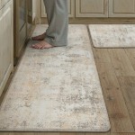 Kitchen Mats for Floor Set of 2 Anti Fatigue Waterproof Kitchen Rug Beige Grey Abstract Cushioned Non-Slip Kitchen Mats Comfort Standing Neutral Mat for Sink Laundry Office 17.3