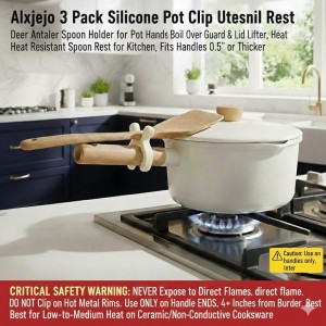 3 Pack Silicone Pot Clip Utensil Rest, Deer Antler Spoon Holder for Pot Handles, Boil Over Guard & Lid Lifter, Heat Resistant Spoon Rest for Kitchen, Fits Handles 0.5