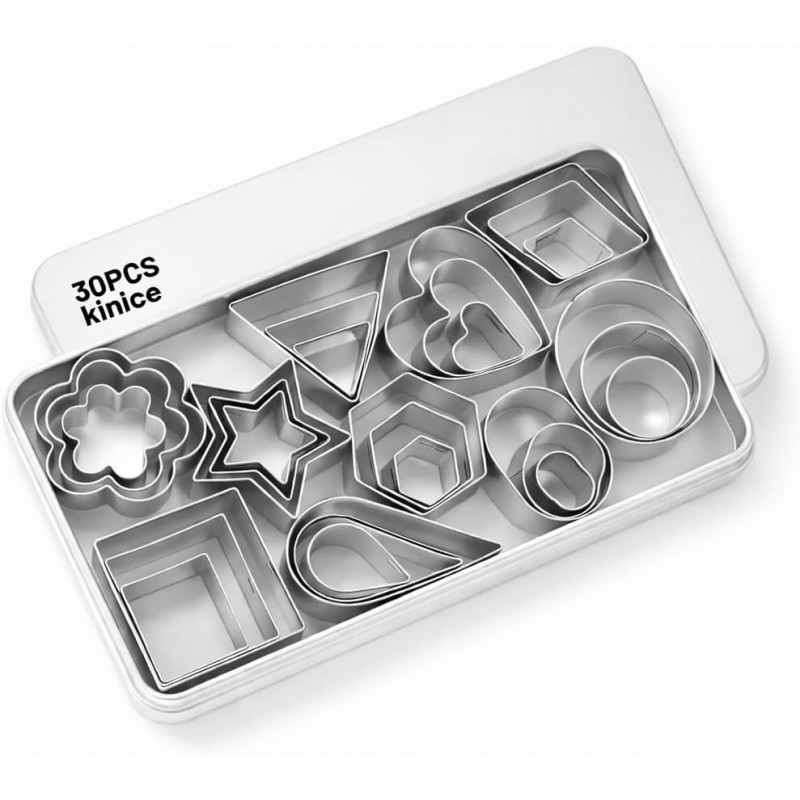 kinice 30 Pcs Mini Stainless Steel Cookie Cutters Set with Storage Box, Small Shape Baking Molds for Cookies, Polymer, Fruit, DIY Baking for Kids, Parties, Holidays & Kitchen Tools