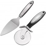 Classic Stainless Steel Pizza Wheel Cutter Server Set Pizza Cutter Pie Slicer Spatula with Safety Sharp Blade & Comfort Grip for Cutting Pies Through Crusts and More (Black)