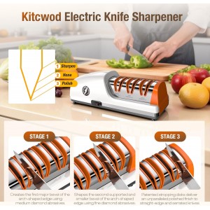 Replaceable Sharpener Electric Knife Sharpener, 3-Stage with 100% Diamond Abrasives & Precision Angle Guides, Kitchen Knife Sharpener with Sharpening and Polishing Function