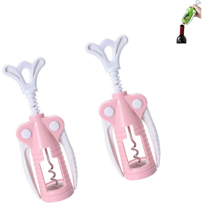 Wing Corkscrew 2 Packs, Wine Opener with Cork Screw for Kitchen, Restaurants, Bar (Pink)