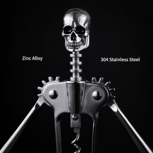 Homestia Silver Skull Skeleton Corkscrew Wine Bottle Opener - Gothnic Horror Lever Corkscrew - Unique Halloween Wine Accessory Gift for Men & Wine Lovers