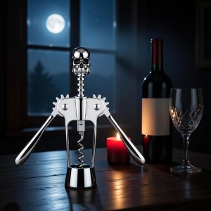 Homestia Silver Skull Skeleton Corkscrew Wine Bottle Opener - Gothnic Horror Lever Corkscrew - Unique Halloween Wine Accessory Gift for Men & Wine Lovers