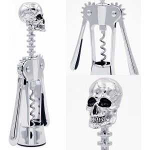 Homestia Silver Skull Skeleton Corkscrew Wine Bottle Opener - Gothnic Horror Lever Corkscrew - Unique Halloween Wine Accessory Gift for Men & Wine Lovers