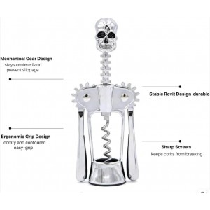 Homestia Silver Skull Skeleton Corkscrew Wine Bottle Opener - Gothnic Horror Lever Corkscrew - Unique Halloween Wine Accessory Gift for Men & Wine Lovers