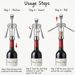 Homestia Silver Skull Skeleton Corkscrew Wine Bottle Opener - Gothnic Horror Lever Corkscrew - Unique Halloween Wine Accessory Gift for Men & Wine Lovers