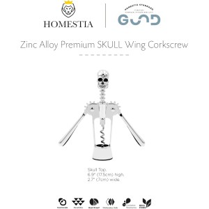 Homestia Silver Skull Skeleton Corkscrew Wine Bottle Opener - Gothnic Horror Lever Corkscrew - Unique Halloween Wine Accessory Gift for Men & Wine Lovers