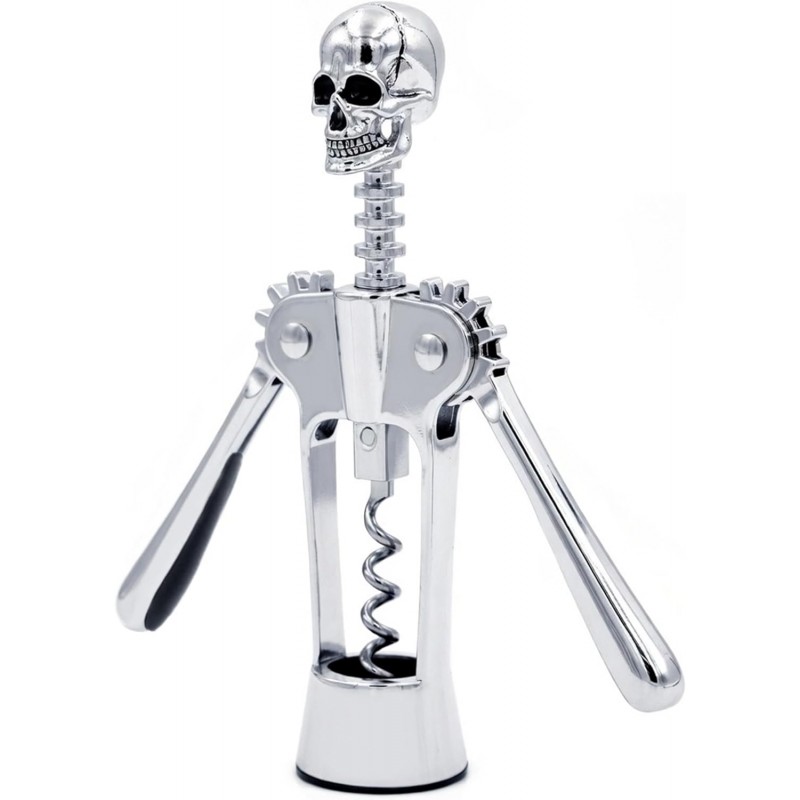 Homestia Silver Skull Skeleton Corkscrew Wine Bottle Opener - Gothnic Horror Lever Corkscrew - Unique Halloween Wine Accessory Gift for Men & Wine Lovers
