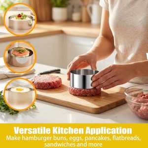 4 Pack 4 Inch Hamburger Bun Rings Mold English Baking Muffin Rings Stainless Steel Non Stick Baking Round Mold for Eggs, Pancakes, Muffins Scones Dessert Making Tool