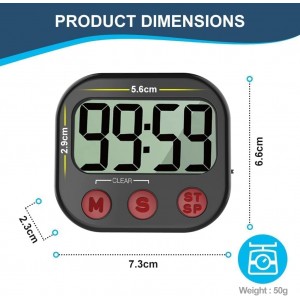 Kitchen Timer, Digital Visual Timer Magnetic Clock Stopwatch Countdown Timer, Large LCD Screen Display Big Digits, Loud Alarm for Cooking, Shower, Bathroom