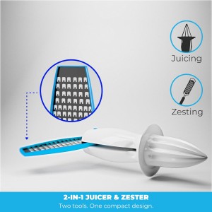 Lemon Juicer and Zester 2-in-1 Manual Citrus Squeezer with Stainless Steel Zester, Hand Lemon Press for Cocktails, Baking & Cooking, Dishwasher Safe