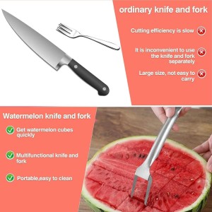 Watermelon Cutter, 2-in-1 Stainless Steel Fruit Cutter, Dual Head Watermelon Fork Slicer Tool, Summer Fruit Cutting Kitchen Gadget for Home (1PCS)