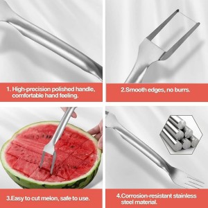 Watermelon Cutter, 2-in-1 Stainless Steel Fruit Cutter, Dual Head Watermelon Fork Slicer Tool, Summer Fruit Cutting Kitchen Gadget for Home (1PCS)