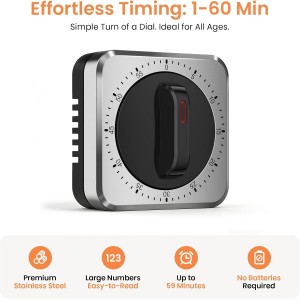 Mechanical Kitchen Timer with Magnet: Wind Up Cooking Timer Clock with Loud Alarm, Kitchen Timers for Cooking, No Battery Manual Food Timer for Baking, BBQ, Seniors & Daily Reminders