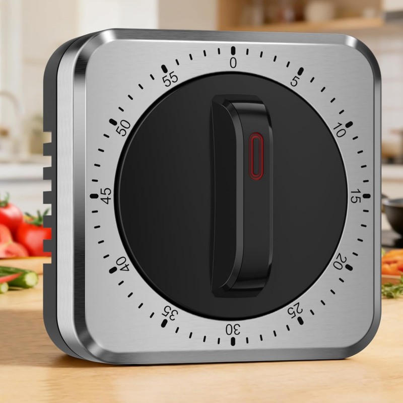 Mechanical Kitchen Timer with Magnet: Wind Up Cooking Timer Clock with Loud Alarm, Kitchen Timers for Cooking, No Battery Manual Food Timer for Baking, BBQ, Seniors & Daily Reminders