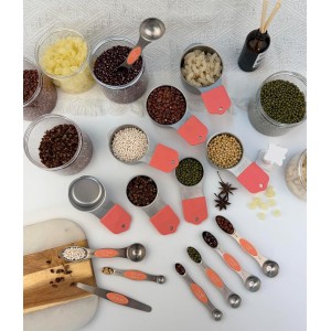 Stainless steel 304 measuring cup and spoon magnetic silicone handle, girl pink, 15-piece set, measuring tools, 7 stainless steel measuring cups, 8 double-sided measuring spoons with scales