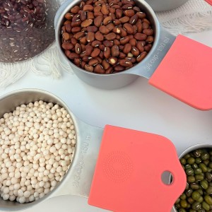 Stainless steel 304 measuring cup and spoon magnetic silicone handle, girl pink, 15-piece set, measuring tools, 7 stainless steel measuring cups, 8 double-sided measuring spoons with scales