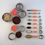 Stainless steel 304 measuring cup and spoon magnetic silicone handle, girl pink, 15-piece set, measuring tools, 7 stainless steel measuring cups, 8 double-sided measuring spoons with scales