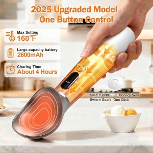 Heated Ice Cream Scoop - 3-Speed Electric Warming Scooper, Rechargeable USB-C Fast Charge with LED Display, IP67 Waterproof Head for Hard Ice Cream/Gelato, Easy to Clean - White