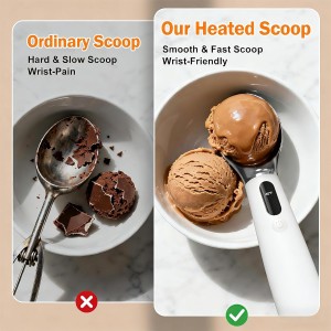 Heated Ice Cream Scoop - 3-Speed Electric Warming Scooper, Rechargeable USB-C Fast Charge with LED Display, IP67 Waterproof Head for Hard Ice Cream/Gelato, Easy to Clean - White