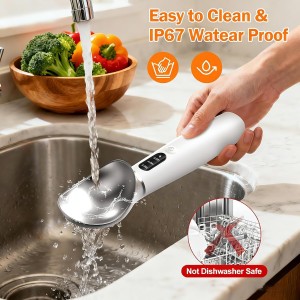 Heated Ice Cream Scoop - 3-Speed Electric Warming Scooper, Rechargeable USB-C Fast Charge with LED Display, IP67 Waterproof Head for Hard Ice Cream/Gelato, Easy to Clean - White