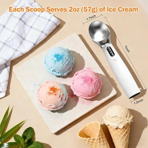 Heated Ice Cream Scoop - 3-Speed Electric Warming Scooper, Rechargeable USB-C Fast Charge with LED Display, IP67 Waterproof Head for Hard Ice Cream/Gelato, Easy to Clean - White