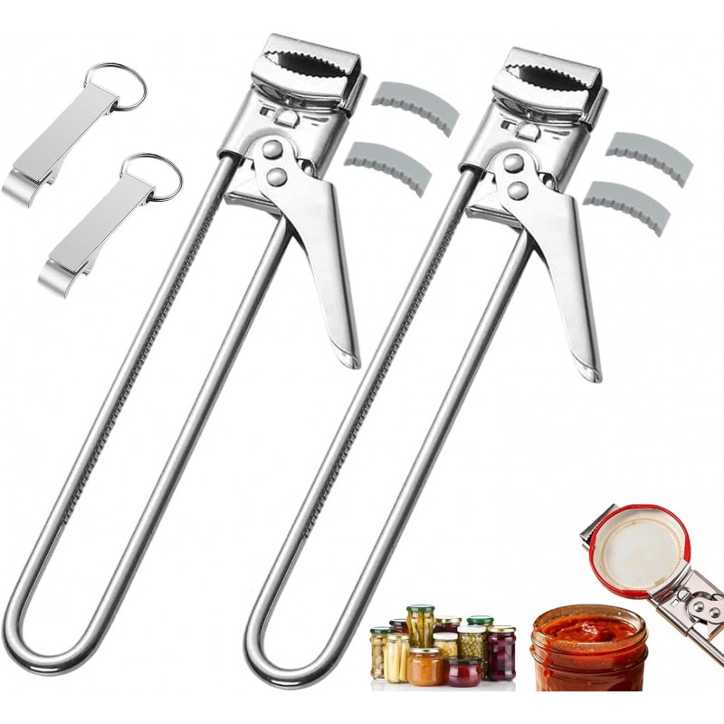 2-Pack Adjustable Stainless Steel Jar Opener, Multifunctional Jar Opener for Weak Hands, Seniors with Arthritis, Includes Keychain Opener and Anti-slip sleeve, Opens Jars, Bottles, Containers Easily