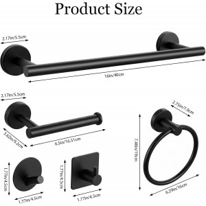 10-Pieces Matte Black Bathroom Accessories Set, 16 Inch Bath Towel Bar Set, SUS 304 Stainless Steel Hardware Set, Towel Racks, Hand Towel Holder, Black Shower Sets for Bathroom Decor Wall Mounted