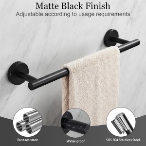 10-Pieces Matte Black Bathroom Accessories Set, 16 Inch Bath Towel Bar Set, SUS 304 Stainless Steel Hardware Set, Towel Racks, Hand Towel Holder, Black Shower Sets for Bathroom Decor Wall Mounted
