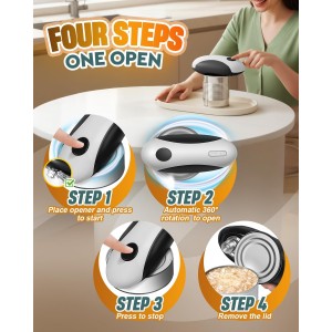 Electric Can Opener, Automatic Rechargeable Can Openers with One-Touch Smooth Edge & Magnetic Lid - Hands-Free Easy-Grip Opener for Seniors with Arthritis and Most Cans