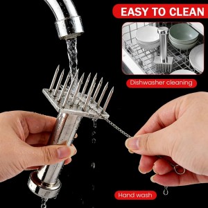 Stainless Steel Meat Tenderizer Tool with 18 Sharp Needles, Marinating Prep Tool with free cleaning brush, Durable Meat Mallet Hammer for Tenderizing Steak, Beef, Chicken, Pork(Silver)